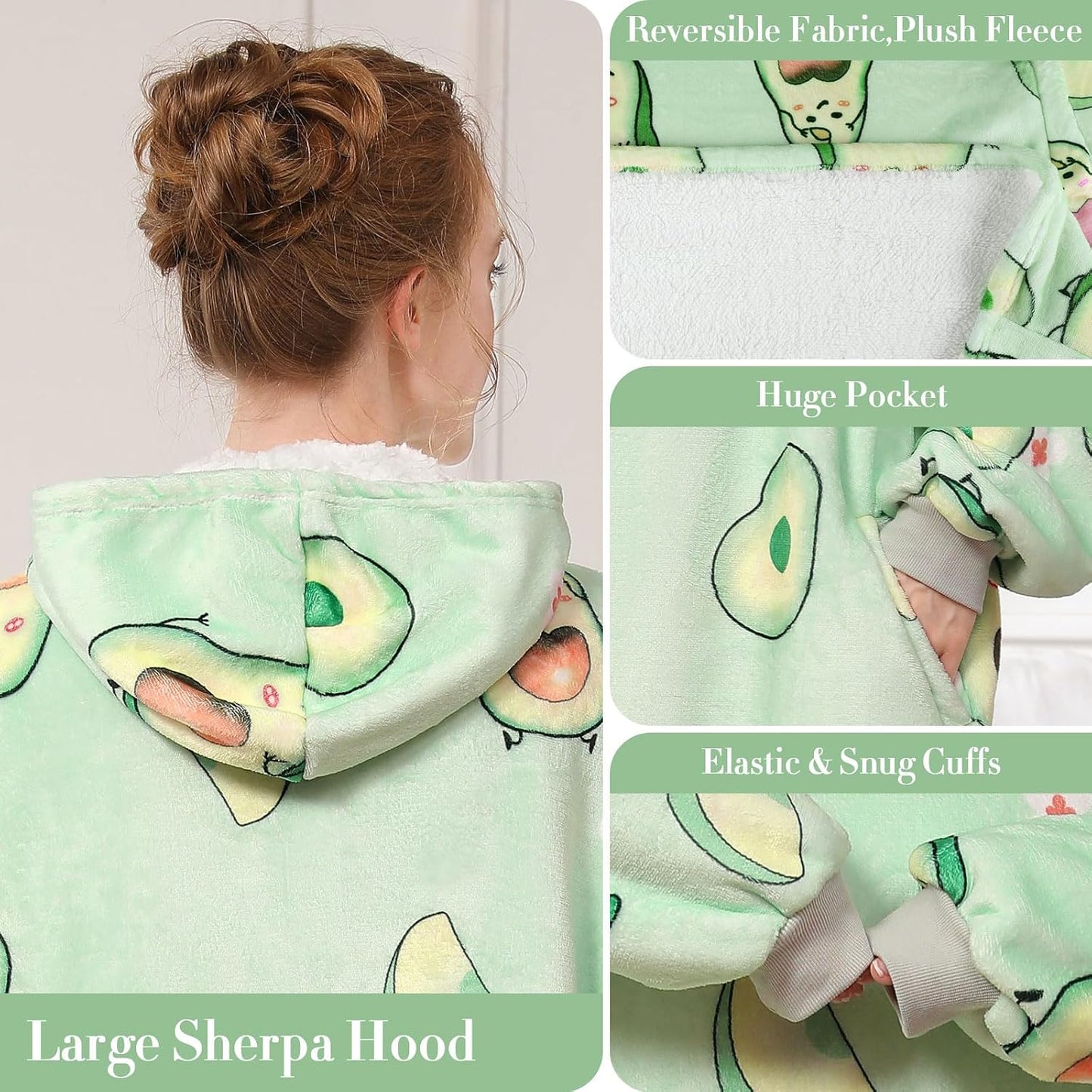 LetsFunny Blanket Hoodie,Oversized Wearable Sherpa Fleece Blanket Sweatshirt,Super Soft Warm Cozy with Giant Pocket,Gifts for Women Men Adults Teenagers, One Size Fits All