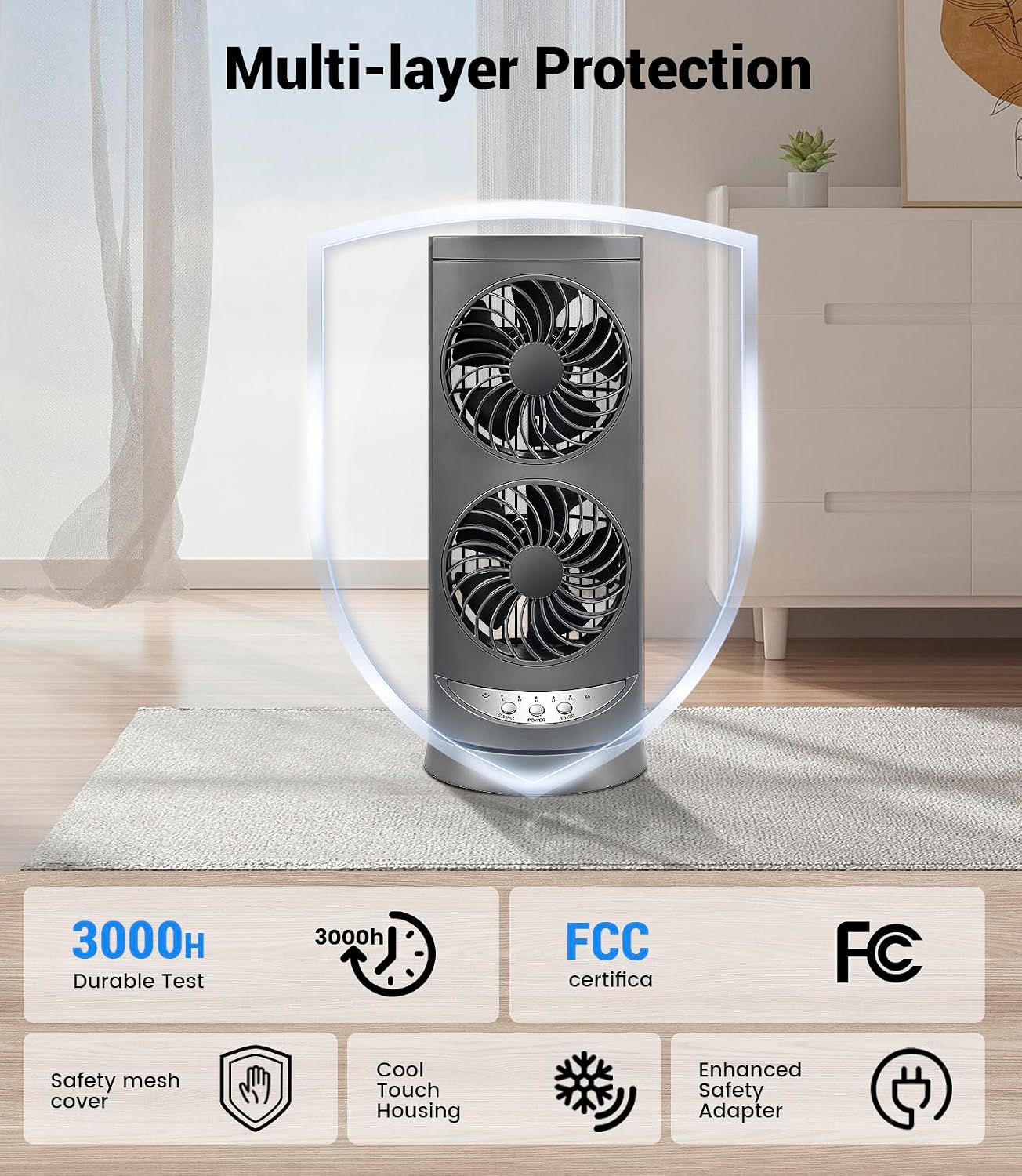 Personal Tower Cooling Fans that Blow Cold Air, Standing Small Desk Fan with 3 Speeds & Timer, 60° & 110° Oscillating Table Fan, Quiet and Safe Electric Floor Fan for Bedroom, Bedside, Home, Office