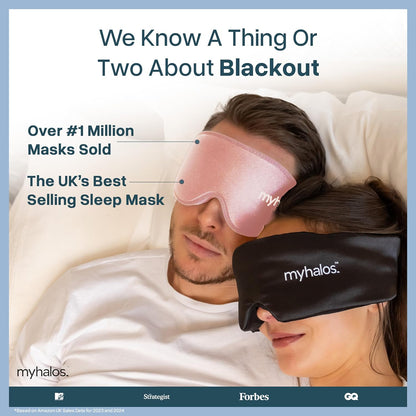 MyHalos® Sleep Mask – 3D Blackout Eye Mask for Women & Men, Side Sleepers, Zero Pressure Memory Foam Eyelash Friendly, Breathable,Award-Winning Sleep Aid for Travel (Black, 1 Count (Pack of 1)