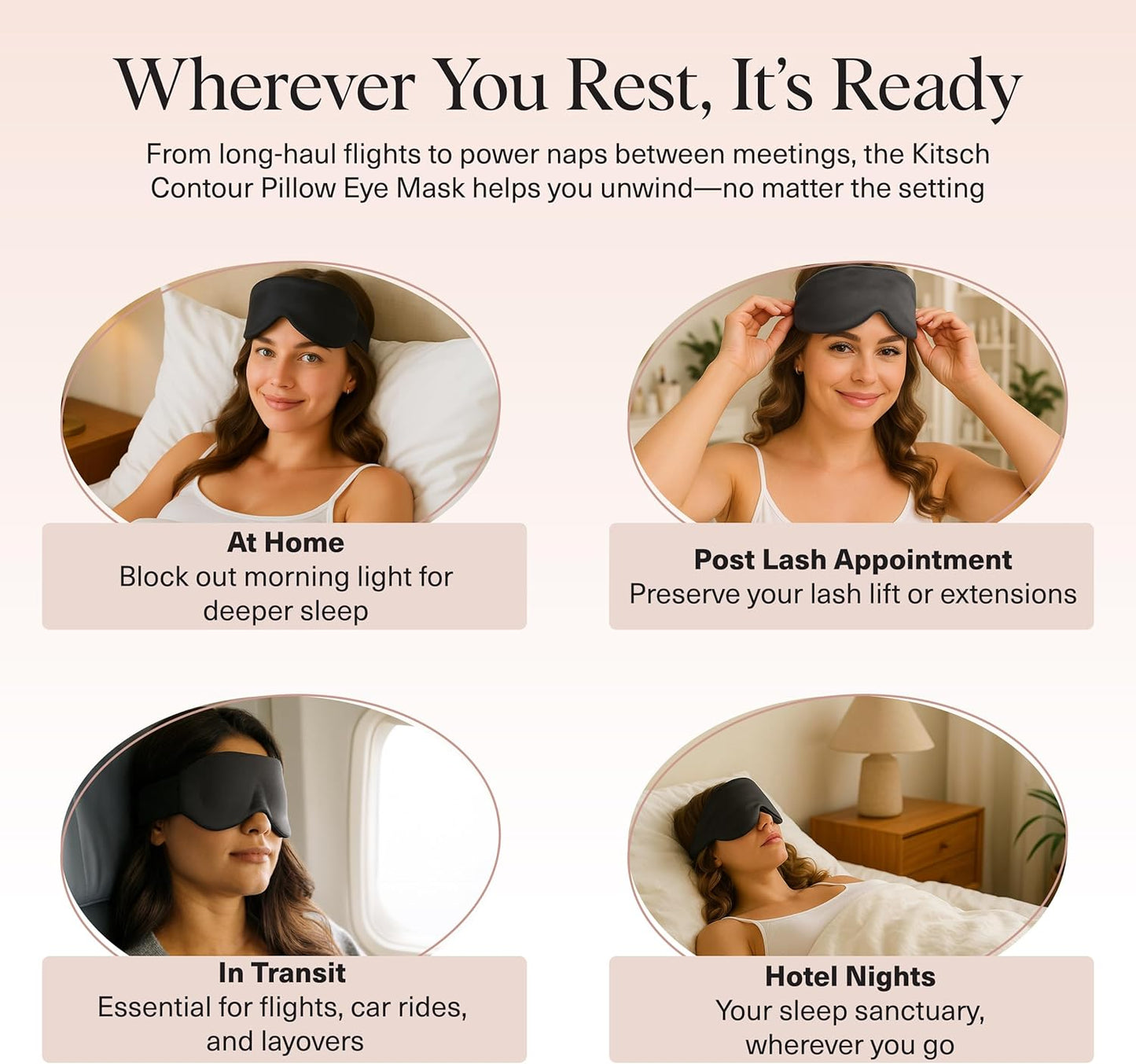Kitsch Contour Pillow Eye Mask – Softer Than Silk Eye Masks for Sleep, Blindfold Sleep Masks for Women & Men, No Eye Pressure, Lightweight, Eye Care, Travel Essentials - Charcoal