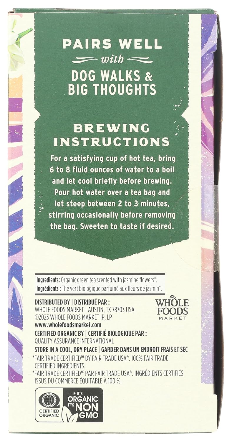 Whole Foods Market, Tea Green Jasmine Organic, 20 Count