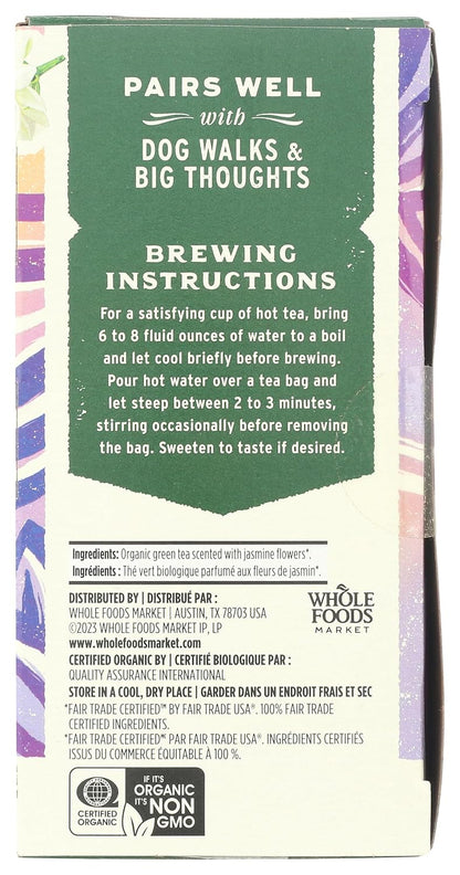 Whole Foods Market, Tea Green Jasmine Organic, 20 Count