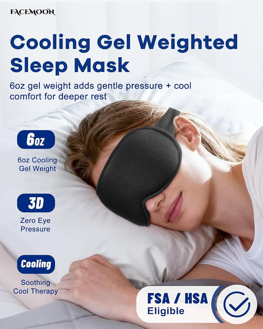 3D Cooling Gel Weighted Eye Mask for Sleeping, 100% Blackout Sleep Mask
