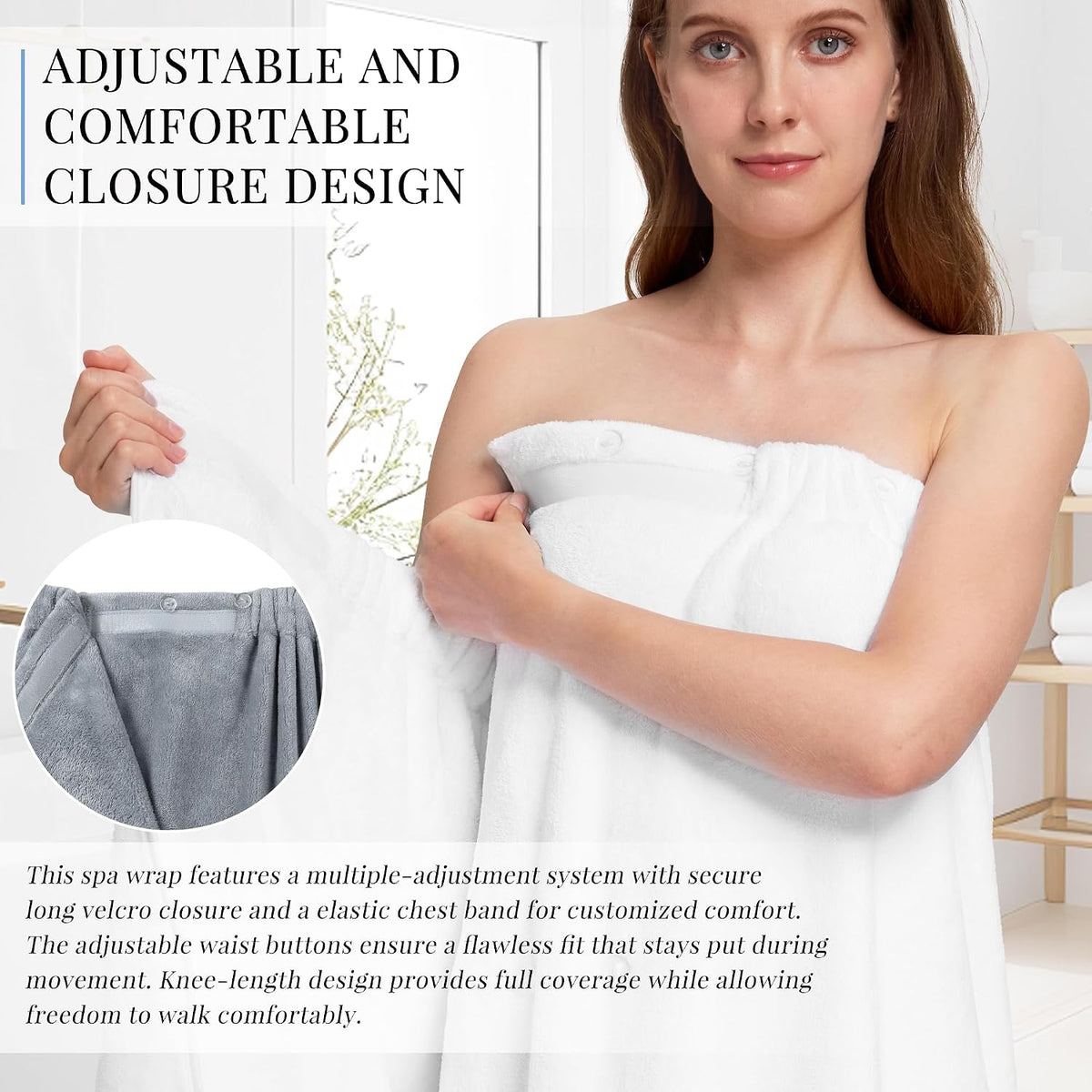 PJGGZ Towel Wrap for Women, Adjustable Button Quick Dry Absorbent Bath Wrap