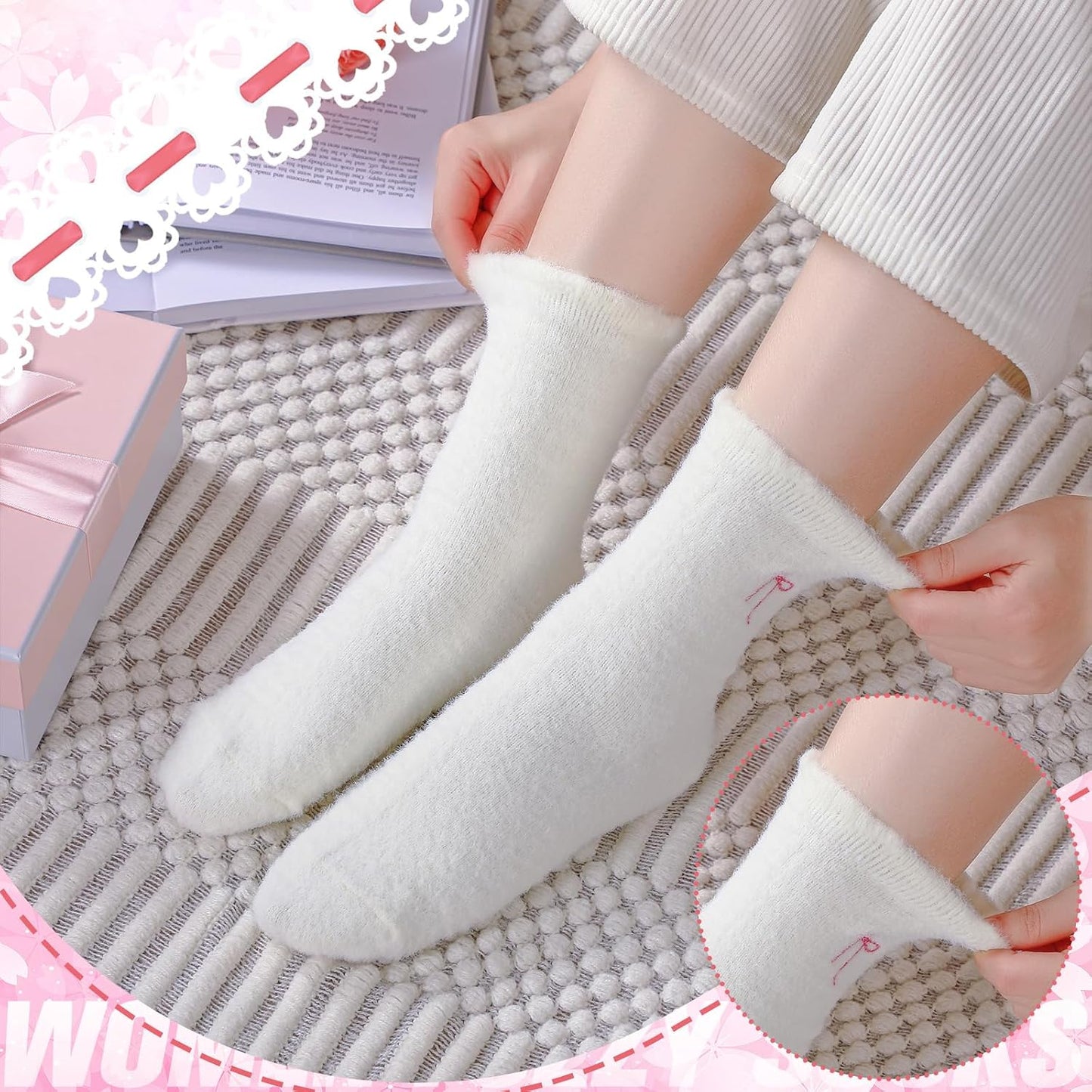 Geyoga 5 Pairs Fuzzy Socks for Women Cozy Spa Slipper Socks Coquette Preppy Stuff Soft Fluffy Home Sleeping Birthday Gift