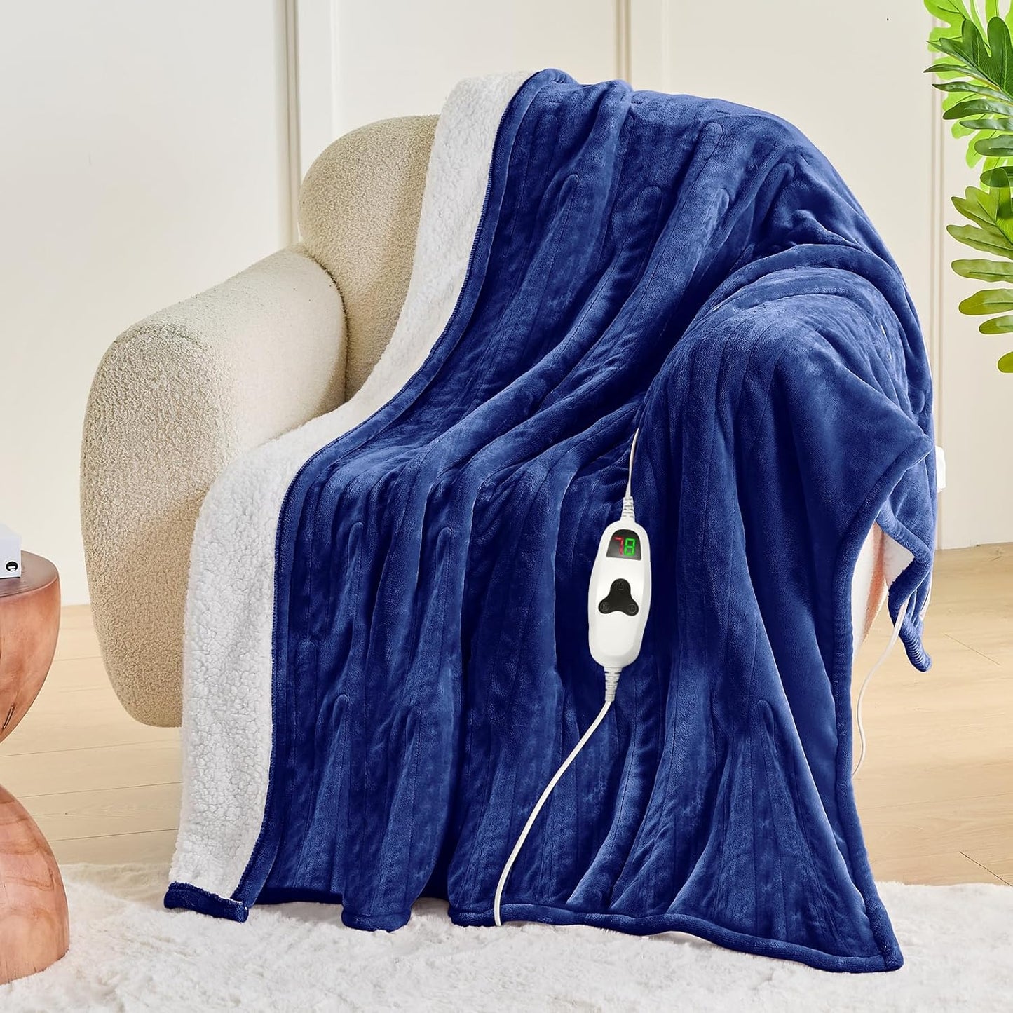 greenoak Heated Blanket Electric Throw 50"X60", Heating Blanket with 10 Heat Levels 1/2/4/6/8 Hours Auto-Off,Fleece Soft Sherpa Blanket,Gifts for Grandma Mom Seniors, Misty Grey