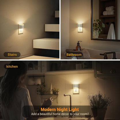 JandCase Night Light, Modern Night Lights Plug into Wall,2 Pack Dusk to Dawn Sensor Nightlight, Amber Brightness Adjustable Nightlight for Kids Bathroom Hallway Kitchen Bedroom Decor