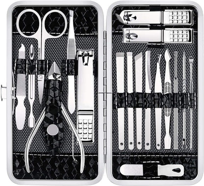 Yougai Manicure Set 18 Pieces Professional Nail Clippers Pedicure Kit Men Women, Stainless Steel Fingernail Toenail Cutters, Nail Care Grooming Tools with Leather Travel Case