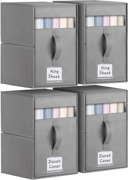Large Bed Sheet Organizers and Storage for Linen Closet, Grey