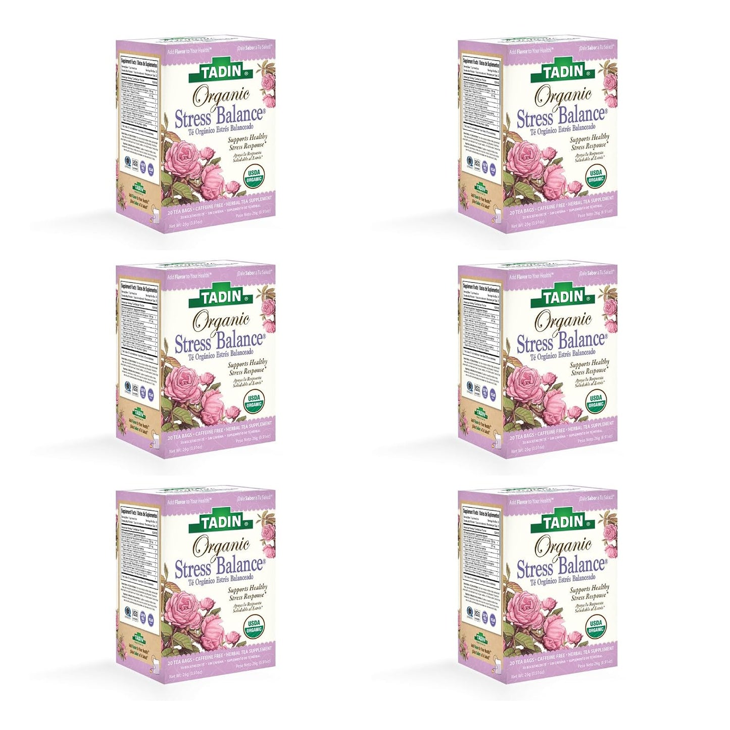 Tadin Organic Chamomile Lavender Tea, Caffeine Free Herbal Tea to Promote Serenity, 20 Tea Bags Per Box, Pack of 6