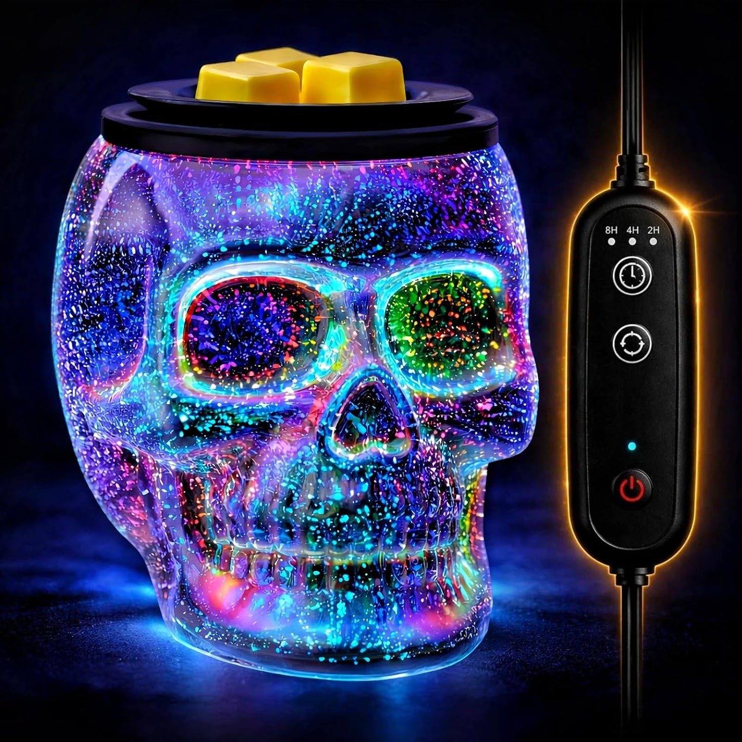 Wax Melt Warmer, Wax Warmer for Scented Wax with Light Bulb, Electric Skull Wax Burner, Halloween Fragrance Wax Melter for Home and Gifts (Rainbow Skull)