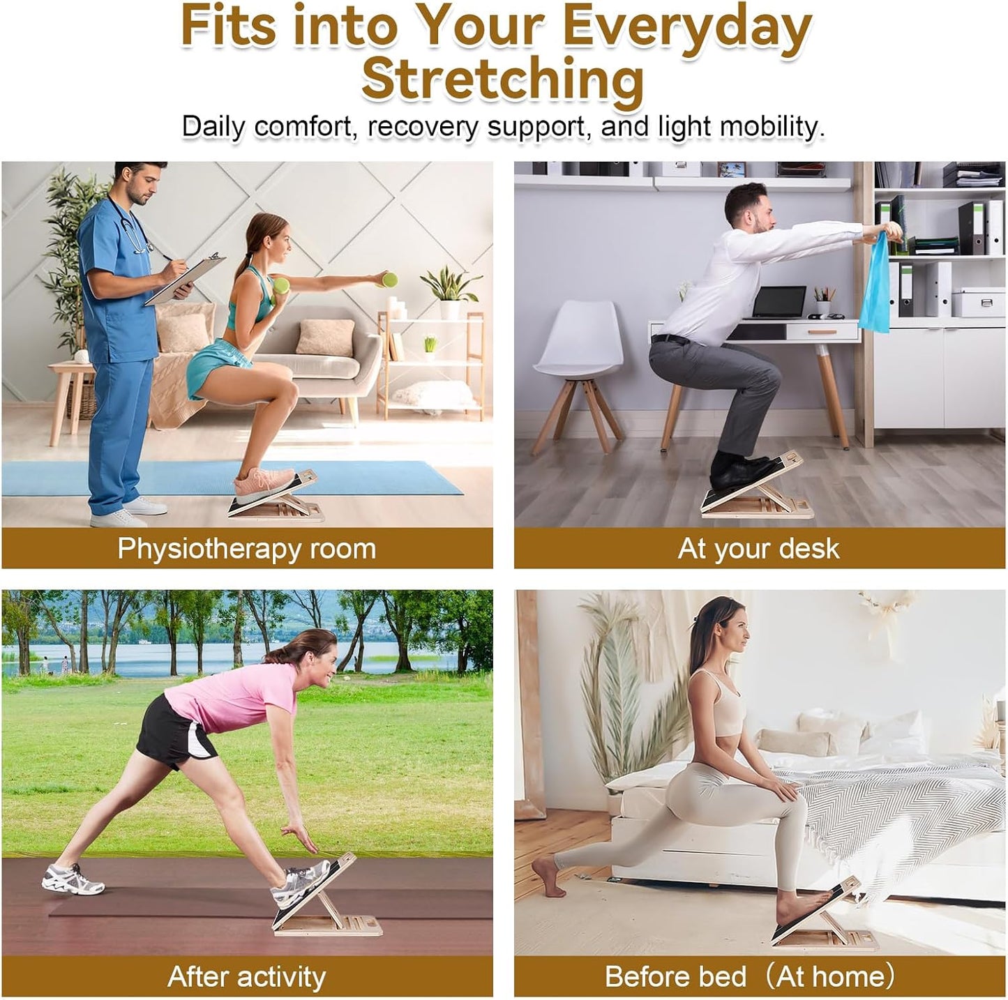 4 Pieces Slant Board with Exercise Bands, Premium Calf Stretch Board, Portable Adjustable Slant Board for Calf Stretching, 350LB Weight Capacity Calf Ankle Achilles Physical Therapy Leg Exercisers