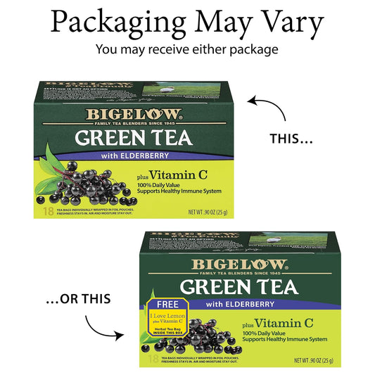 Bigelow Tea Green Tea with Elderberry Plus Vitamin C, 18 Count (Pack of 6)