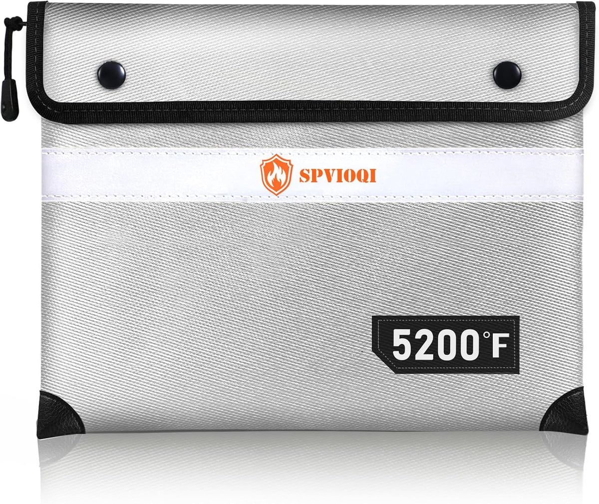 Upgraded 5200°F Fireproof Document Bag with Heat Insulated, Water Fire Proof Bags with Zipper,8 Layers of Functional Materials and Reflective Strip, Fireproof Money Bag for Cash/Documents/Valuables