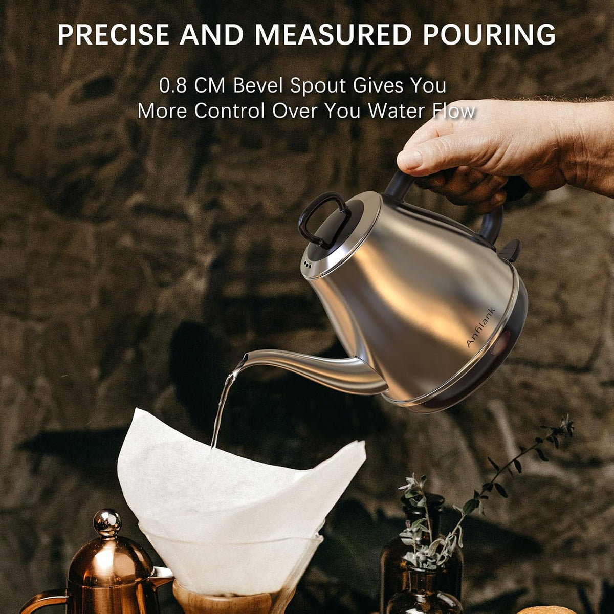 Anfilank Electric Gooseneck Kettle, 1L 1500WFast Boil, 100% Stainless Steel BPA Free Pour-Over Coffee & Tea Kettle,Water Boiler with Auto Shut & Boil-Dry Protectio,Green