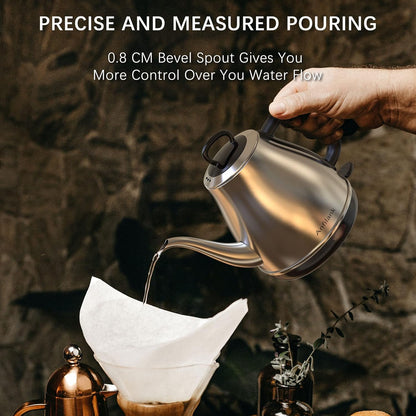 Anfilank Electric Gooseneck Kettle, 1L 1500WFast Boil, 100% Stainless Steel BPA Free Pour-Over Coffee & Tea Kettle,Water Boiler with Auto Shut & Boil-Dry Protectio,Green