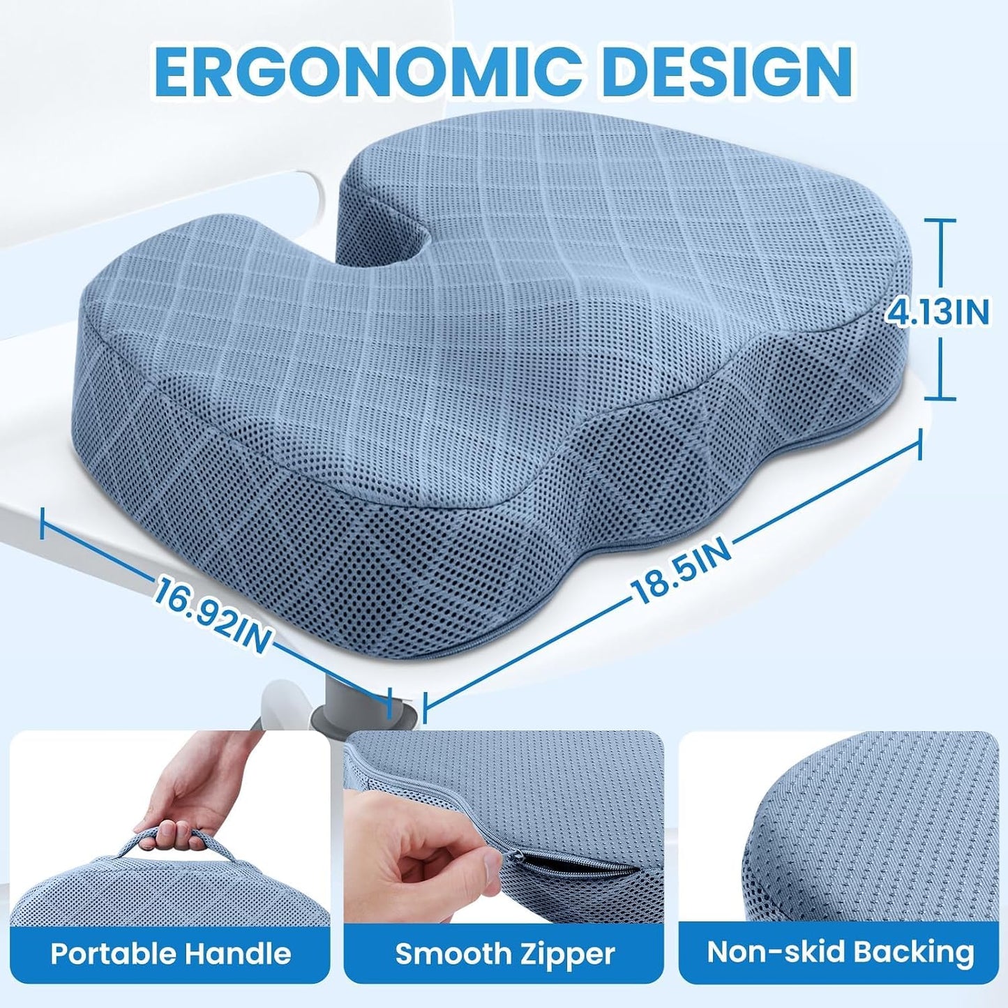 TushGuard Seat Cushion - Memory Foam Sitting Pillow for Office Chair, Car Seat, Airplane, Bleacher - Sciatica & Hip & Coccyx Pain Relief Desk Chair Cushion for Long Sitting Office Workers, Car Drivers