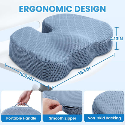 TushGuard Seat Cushion - Memory Foam Sitting Pillow for Office Chair, Car Seat, Airplane, Bleacher - Sciatica & Hip & Coccyx Pain Relief Desk Chair Cushion for Long Sitting Office Workers, Car Drivers
