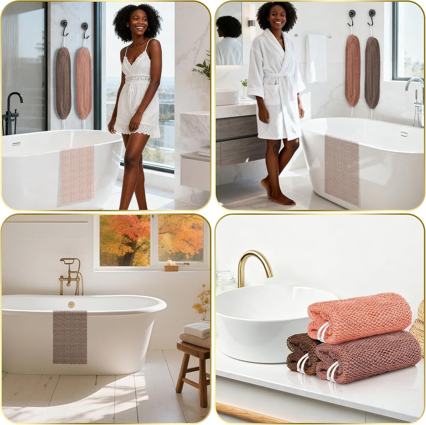 UJFQBH 3 Pieces African Bath Sponge African Net Long Net Bath Sponge Exfoliating Shower Body Scrubber Back Scrubber Skin Smoother,Great for Daily Use (Pink,Yellow,Purple)