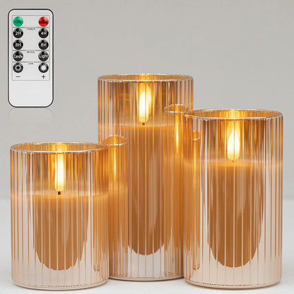 ANGELLOONG Flickering Flameless Candles, Realistic Battery Operated Candles with Remote and Timer, Set of 3 LED Candles for Fall Room Home Wedding Decor Centerpieces Table Party Christmas Decorations
