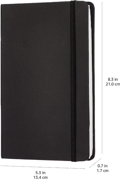 Amazon Basics Classic Lined Writing Notebook for Note Taking and Journaling, Hardcover with Elastic Closure, 240 Pages, 5" x 8.25", Black