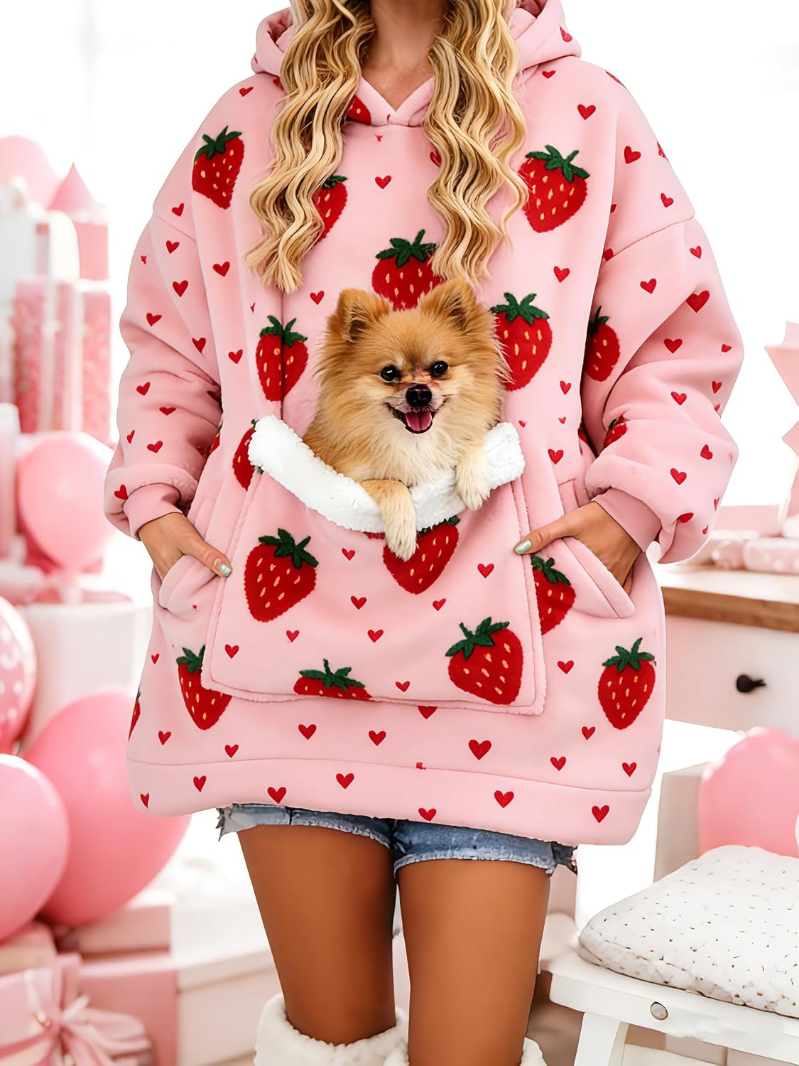 Wearable Blanket Hoodie Gifts for Women Men, Oversized Blanket Sweatshirt Cozy Fleece Blanket with Dog Giant Pocket