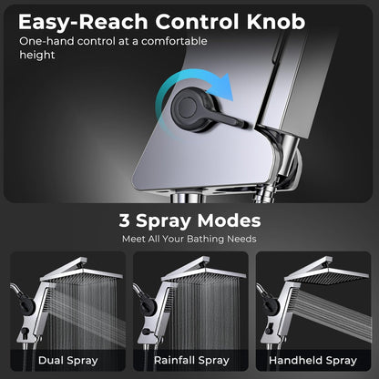 MakeFit Filtered Rain Shower Head with Handheld Combo High Pressure 12'' Rainfall Shower Heads & Hidden Detachable Wand Dual Showerhead Water Softener for Hard Water Easy Filter Replacement