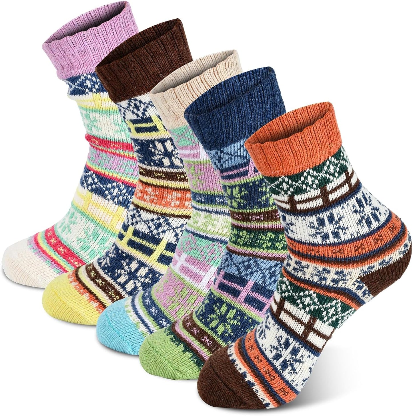 YANGYANG 5 Pairs Winter Warm Thick Crew Knit Socks for Women, Christmas Gifts, Stocking Stuffers