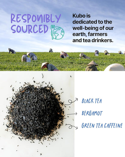 Kubo Earl Grey Black Tea, Organic High Caffeine Energy Tea Bags- 20 Ct