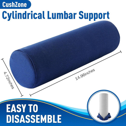 CushZone Lumbar Roll Support Pillow for Office Chair, Car, Gaming Chair, Memory Foam Back Cushion with Washable Cover for Relieving Back Pain & Improving Posture,Black