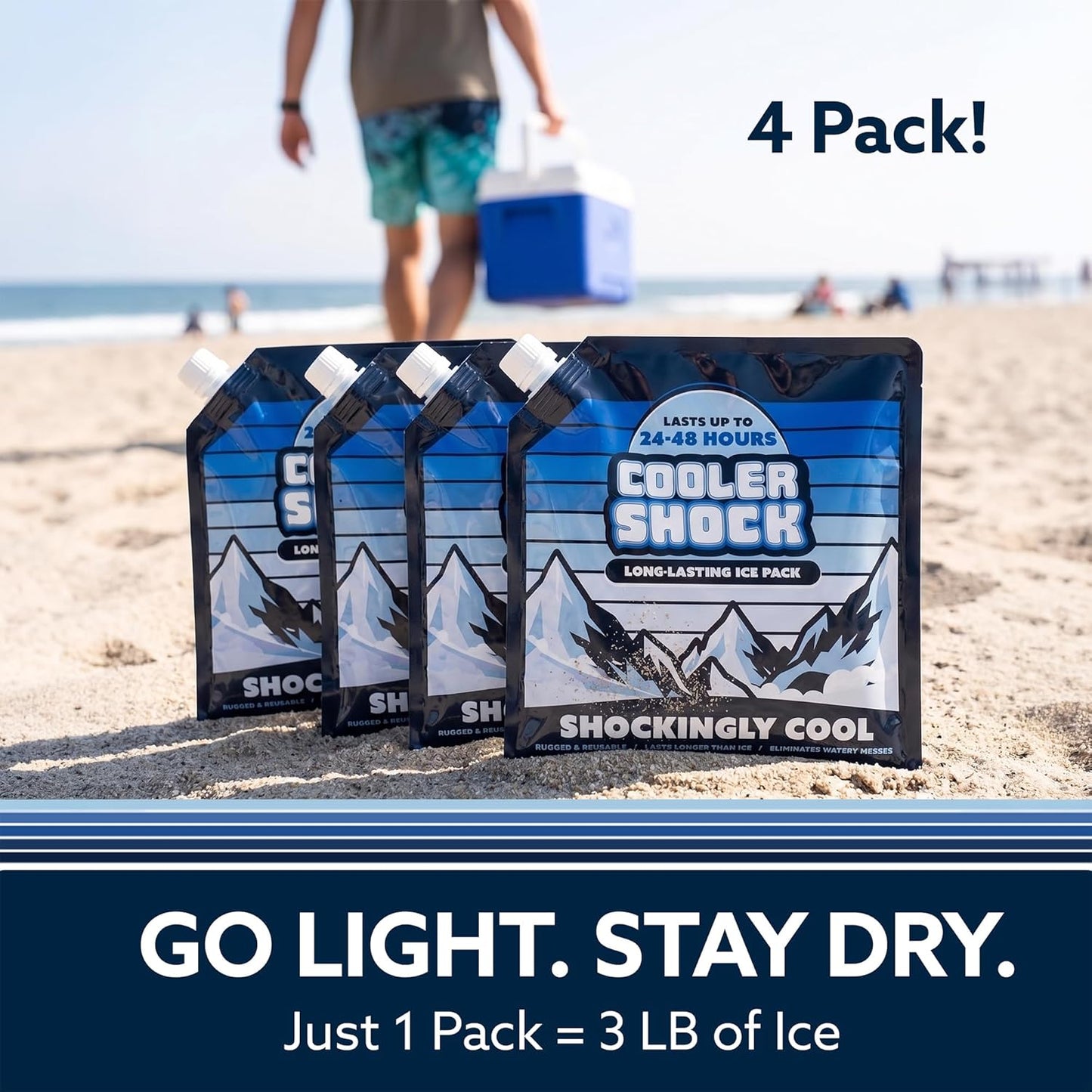 Cooler Shock Reusable Ice Packs for Cooler - Long Lasting Cold Freezer Packs for Coolers and Lunch Boxes - Cooler Ice Packs for Camping Gear, Fishing, Road Trips, Beach Must Haves
