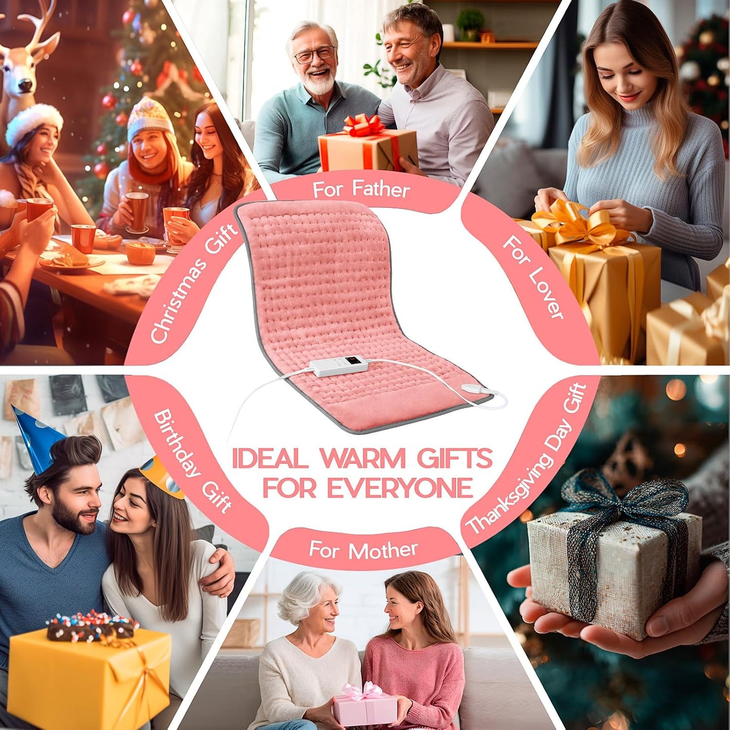 Heating Pad for Period Cramps, Heating Pad for Back/Neck/Shoulder Muscle Pain, 6 Heating & 4 Timer Setting, Auto Shut Off, Dry/Moist Heat & Machine Washable, Birthday Christma s Gifts for Women Mom