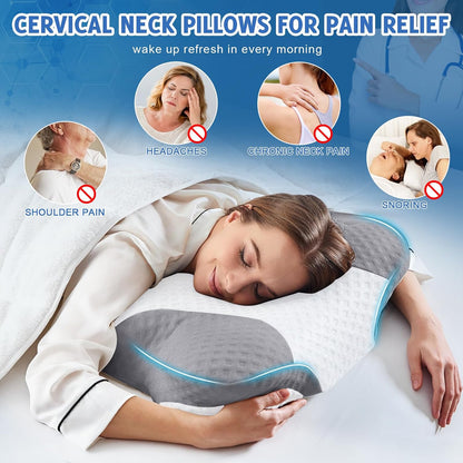 Cervical Neck Pillows with Memory Foam - Neck Pillows for Pain Relief Contour Memory Foam Pillows Ergonomic Neck Support - Adjustable Orthopedic Bed Pillows with Breathable Pillowcase for Sleeping