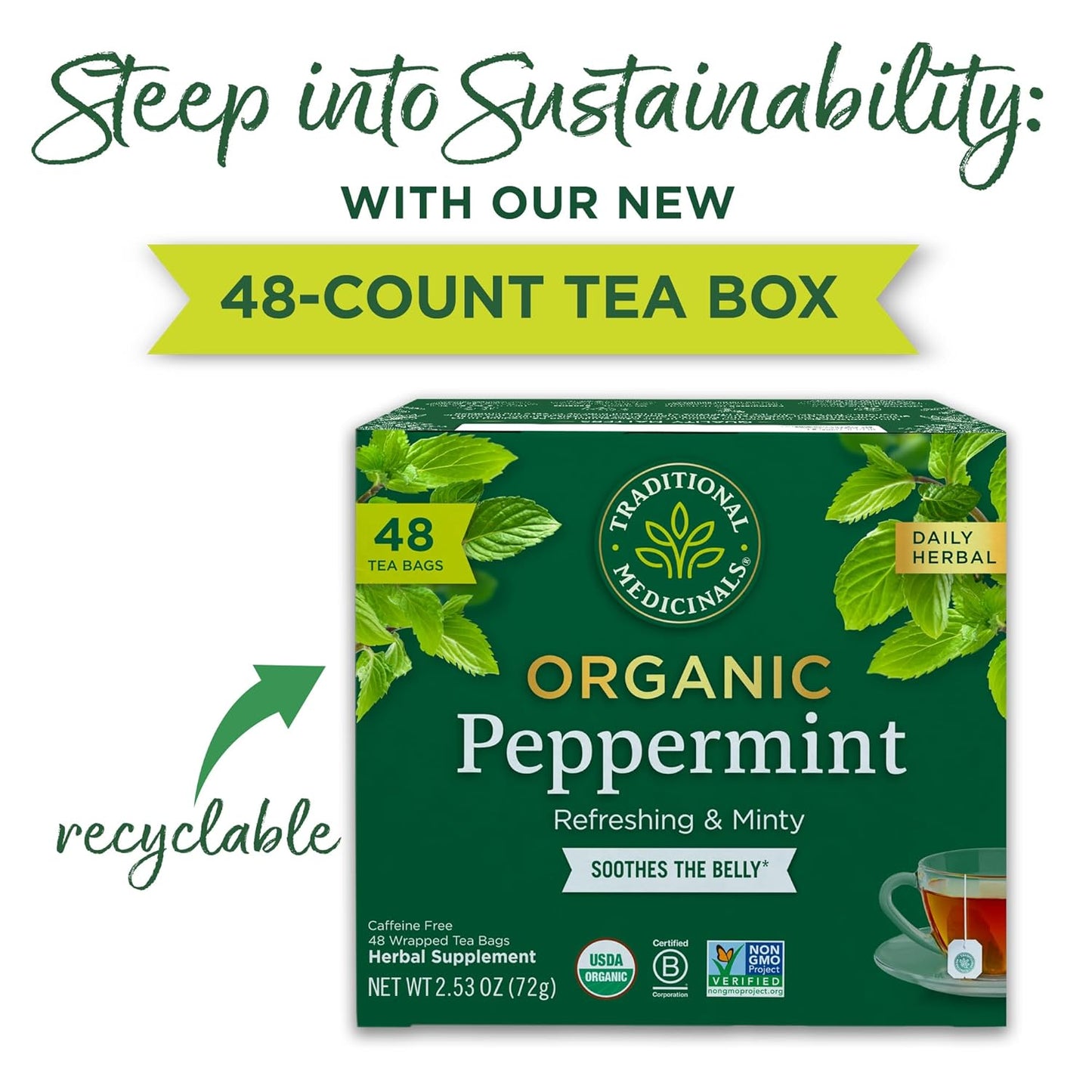 Traditional Medicinals Tea, Organic Triple Mint - Supports Healthy Digestion - Kosher, Non-GMO, Caffeine-Free - 16 Tea Bags