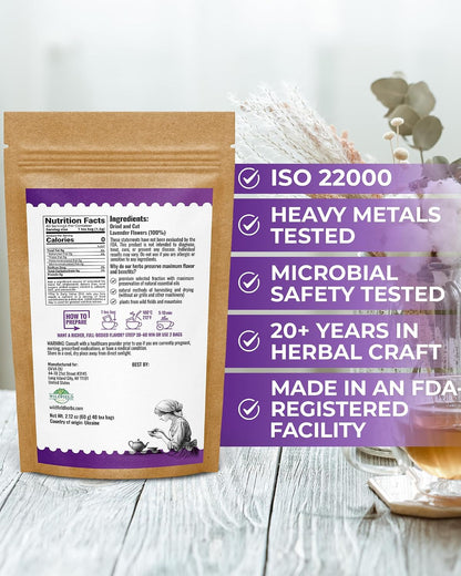 40 Bags Lavender Herb Lavender Buds Herbal Tea (Lavandula Angustifolia) - 40 Count 1.5g Bags Flowers Dried Tea Flores De Lavanda