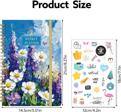Undated Weekly Planner with Habit Tracker, 52 Weeks To Do List Notebook A5 Weekly Goal Planner with Spiral Binding & Stickers Home Work School Supplies for Women Girls 8.2" x 5.7" - Pink