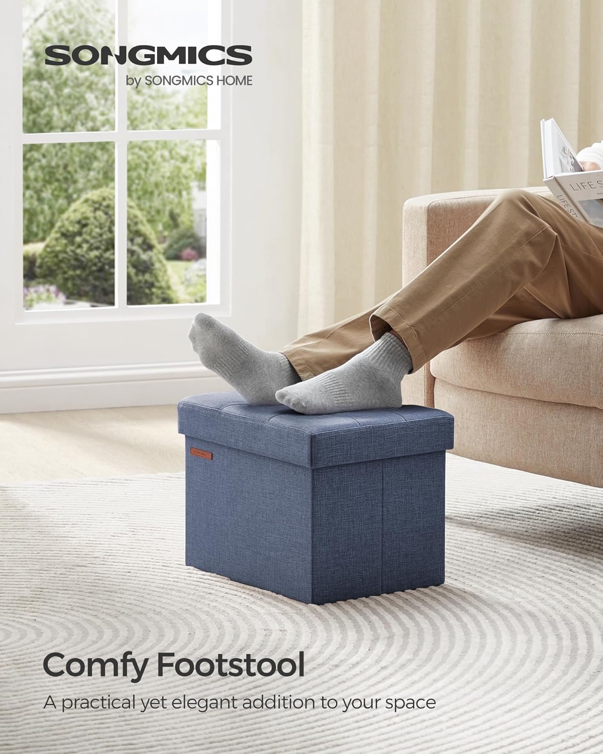 SONGMICS Mazie Collection - Small Folding Storage Ottoman, Foot Rest Stool, 12.2 x 16.1 x 12.2 Inches, 286 lb Load Capacity, for Living Room, Bedroom, Home Office, Dorm, Dark Gray ULSF102G01