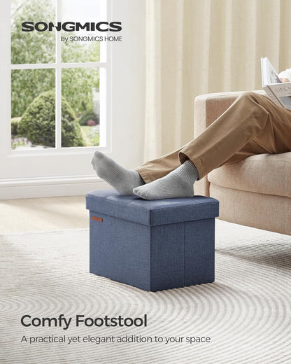 SONGMICS Mazie Collection - Small Folding Storage Ottoman, Foot Rest Stool, 12.2 x 16.1 x 12.2 Inches, 286 lb Load Capacity, for Living Room, Bedroom, Home Office, Dorm, Dark Gray ULSF102G01