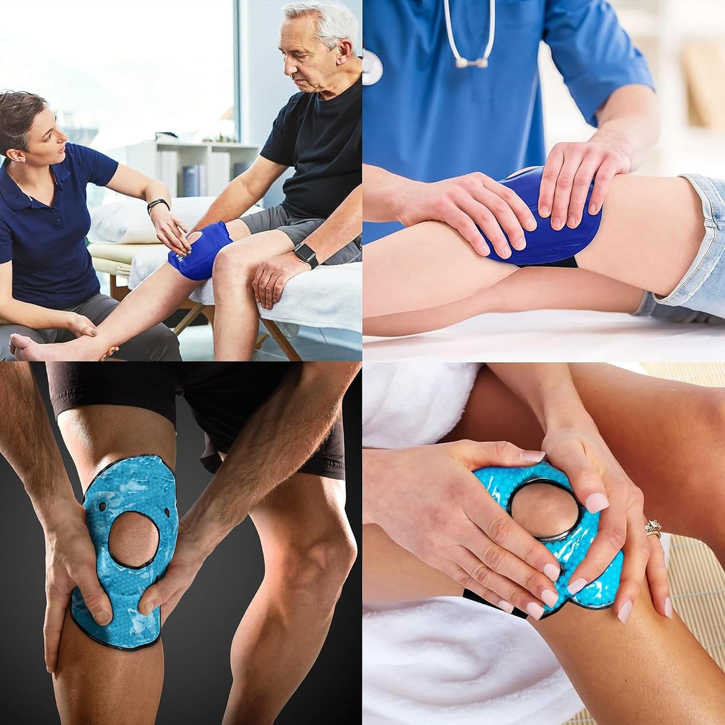 Brookstone Knee Ice Pack Wrap with Silica Beads - Hot & Cold Therapy for Pain Relief - Reusable Ice Packs for Knees for Swelling, Injuries & Post-Surgery Recovery, Ideal Mothers Day Gift, Azure Blue