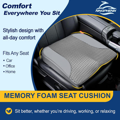 kingphenix Premium Car Seat Cushion, Memory Foam Driver Seat Cushion to Improve Driving View- Coccyx & Lower Back Pain Relief - Seat Cushion for Car, Truck, Office Chair (Leather Black)