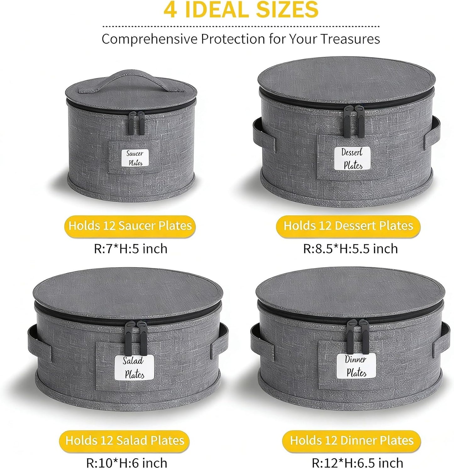 YearningHome Cup and Mug Storage Box with Hard Shell and Dividers for Coffee Mugs,Tea Cups and Glasses,Stackable Storage Organizers with Lid,Handles,Zips and Label for Moving,Holds 12,2 Pack, Grey