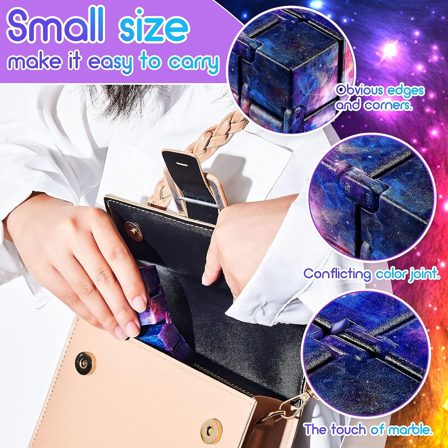 Skylety Cube Anxiety Relief Toy Hand Held Magic Sensory Stress Cube Toy for Adults Relieve Stress Christmas Party Favors(4 Pcs,Starry)