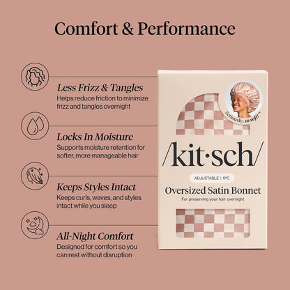 Kitsch XL Satin Bonnet for Sleeping - Softer Than Silk Bonnet For Sleeping Women - Secure Fit, Adjustable, Night Cap For Curly & Textured Hair - Prevents Breakage, Tangles & Thinning - Blush