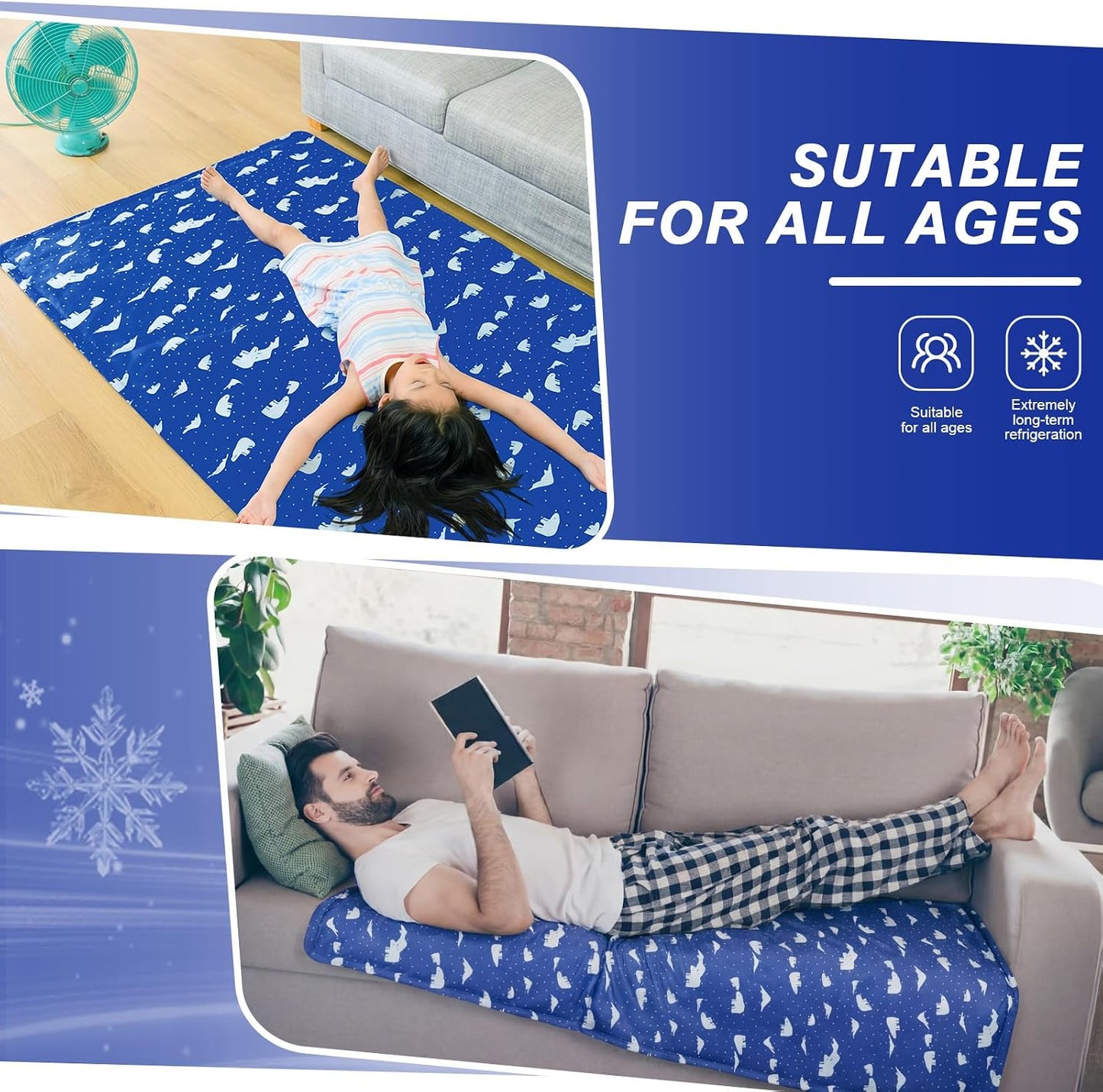 Drydiet Cooling Pad Mat for Bed Cooling Mattress Pad Gel for Sleep, Summer Hot Flashes, Adult, Pets, No Water or Electricity Required(Plain,48 x 28 Inch,Light Blue)
