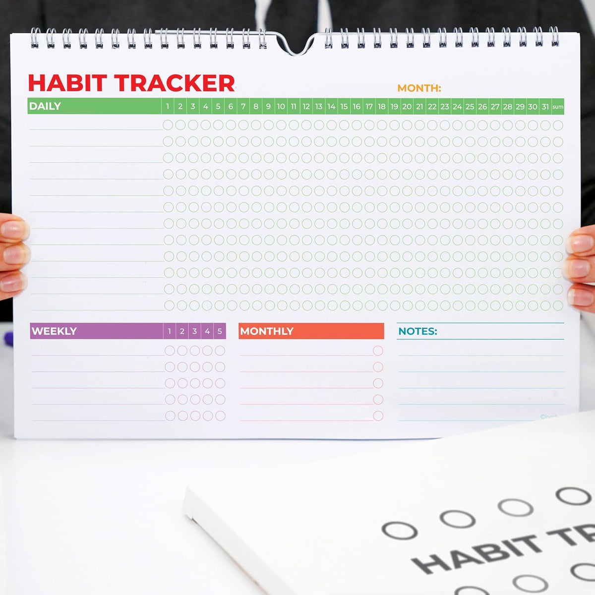 Hadigu Habit Tracker Calendar (Undated 12 Month) with Spiral Bound and Hanger, A4 size (8.3"x11.7"), Habit Planner, Daily Weekly and Monthly Tracker, Colorful Layout