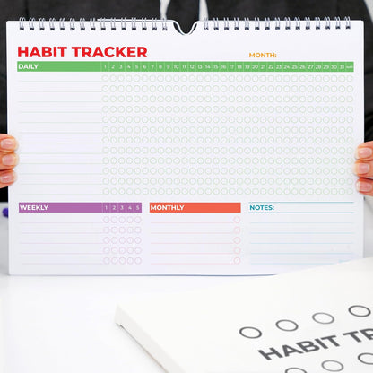 Hadigu Habit Tracker Calendar (Undated 12 Month) with Spiral Bound and Hanger, A4 size (8.3"x11.7"), Habit Planner, Daily Weekly and Monthly Tracker, Colorful Layout