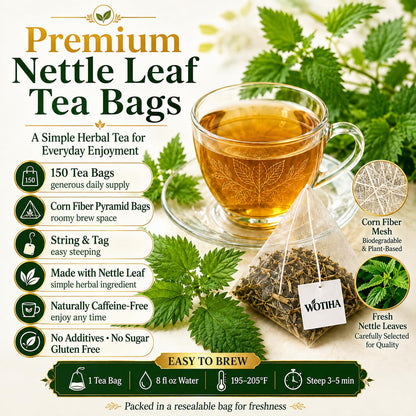 WOTIHA Stinging Nettle Leaf Tea Bags, 150 Count, No Added Sweetener