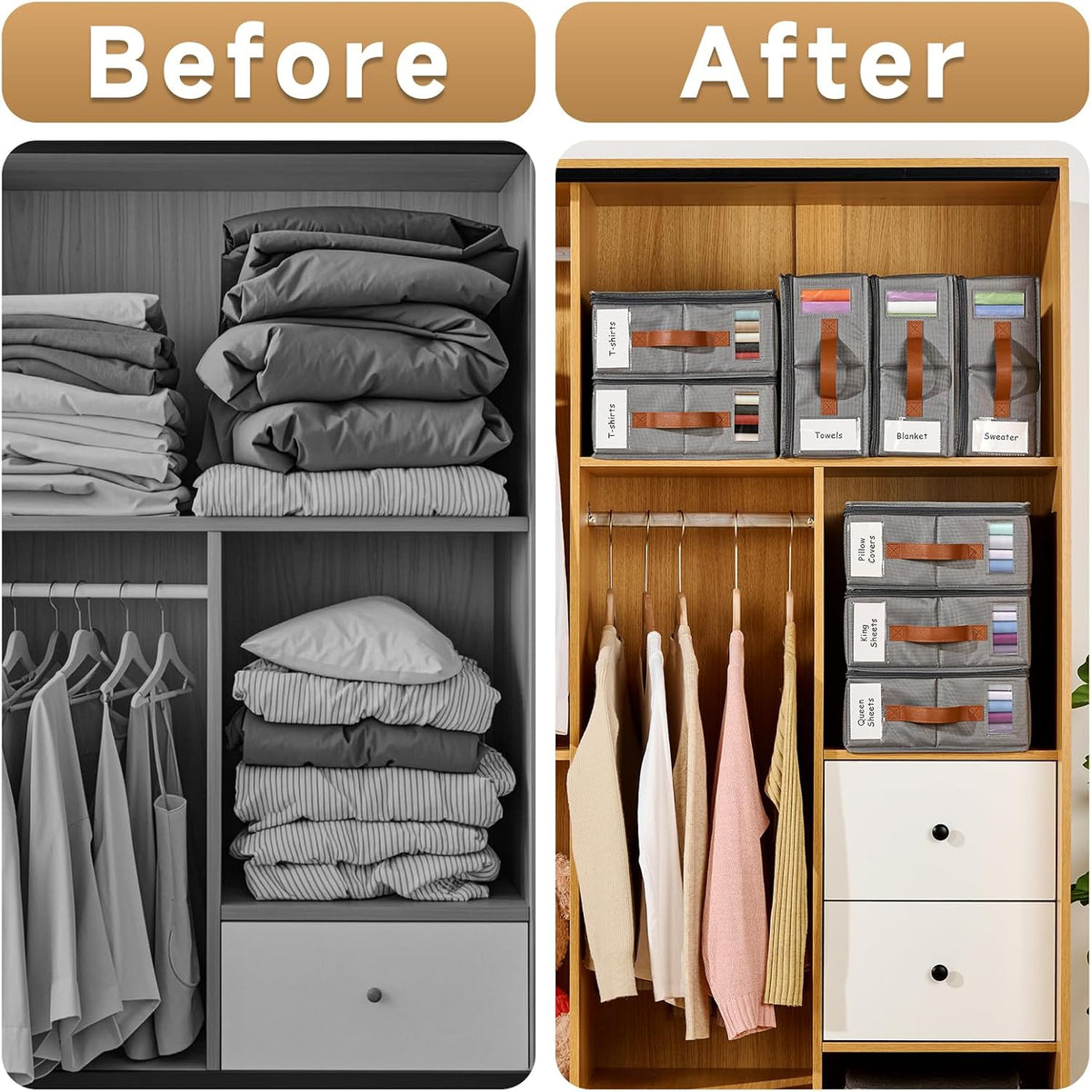 Bed Sheet Organizer - No Insects Entry Sheet Organizers and Storage with Zipper, Label, Handle, Window, Linen Closet Organizers and Storage for Sheet Set, Clothing, Duvet Covers, Blanket