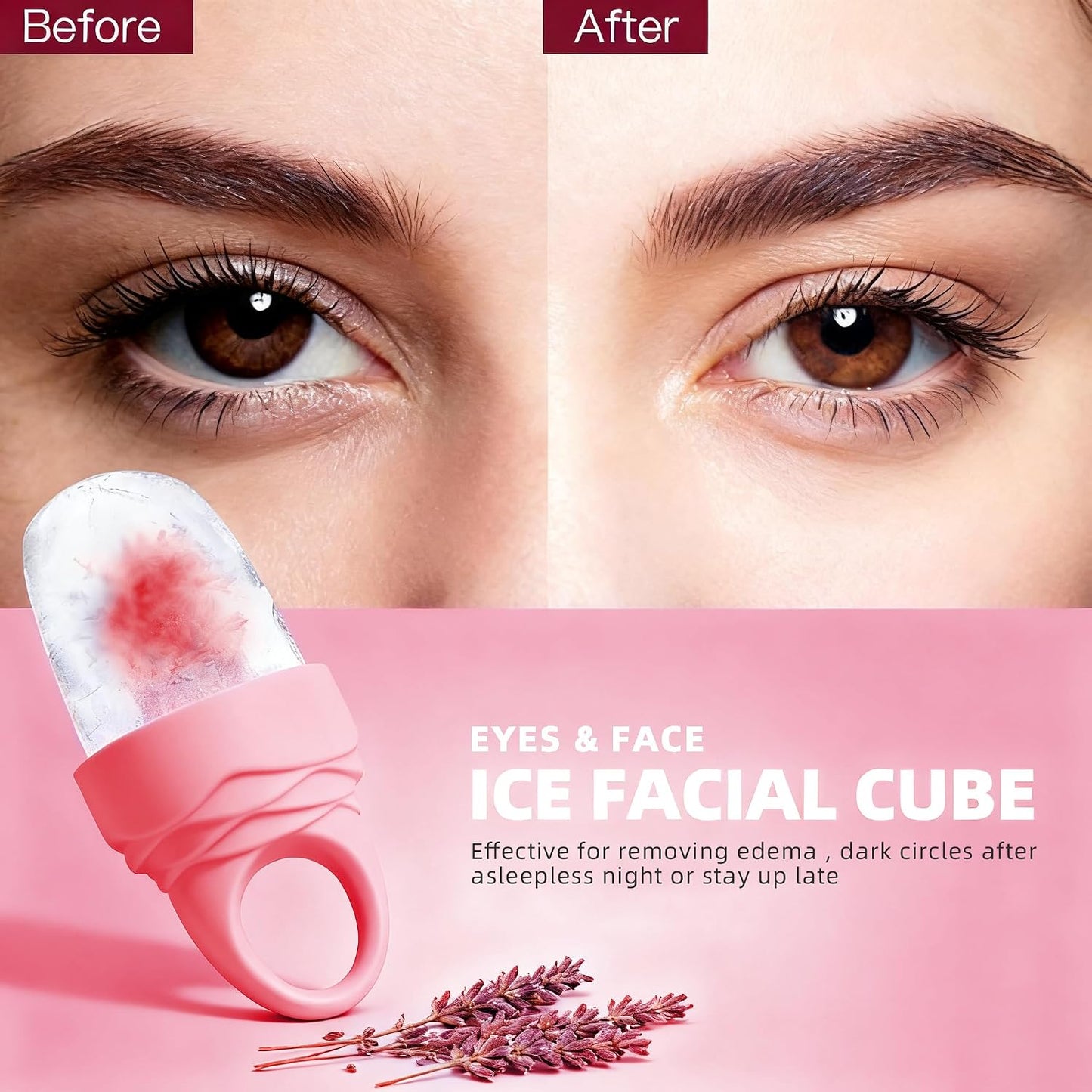 3 Pack Ice Roller for Face, Facial Ice Roller Silicone Mold Reusable for Face Women and Eye Neck Cold Skin Care Tools Freezer De Puff Eye Bags Reduce Migraine Pain Pink 1 + Purple 2
