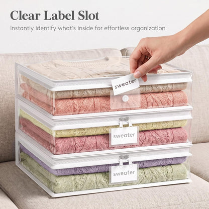 Lifewit Clear Zippered Storage Bags, Plastic Sweater Storage Bags Clothing Organizer for Blankets Linen Sweater Bed Sheet Quilt Clothes (15.7 x 13.8 x 3.9 Inch)